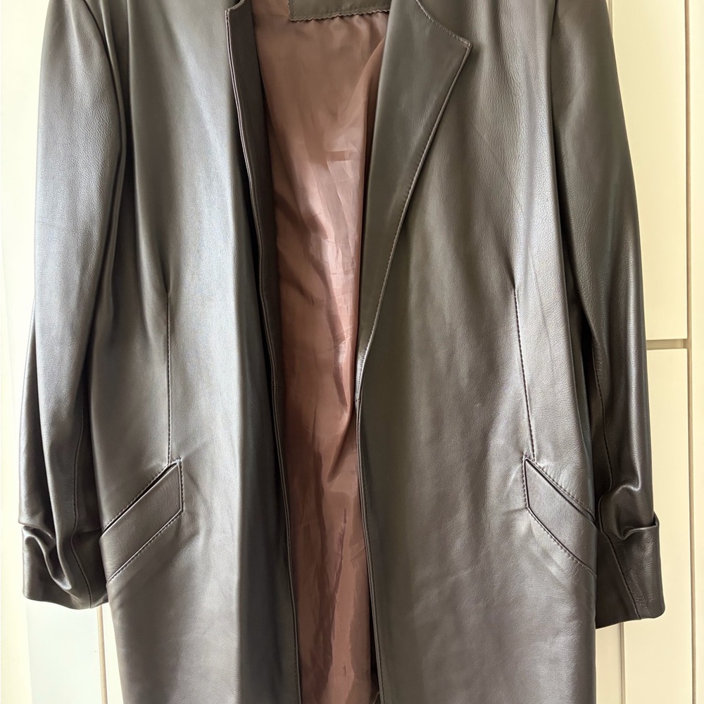 Classic Women's Leather Blazer Jacket in Gray